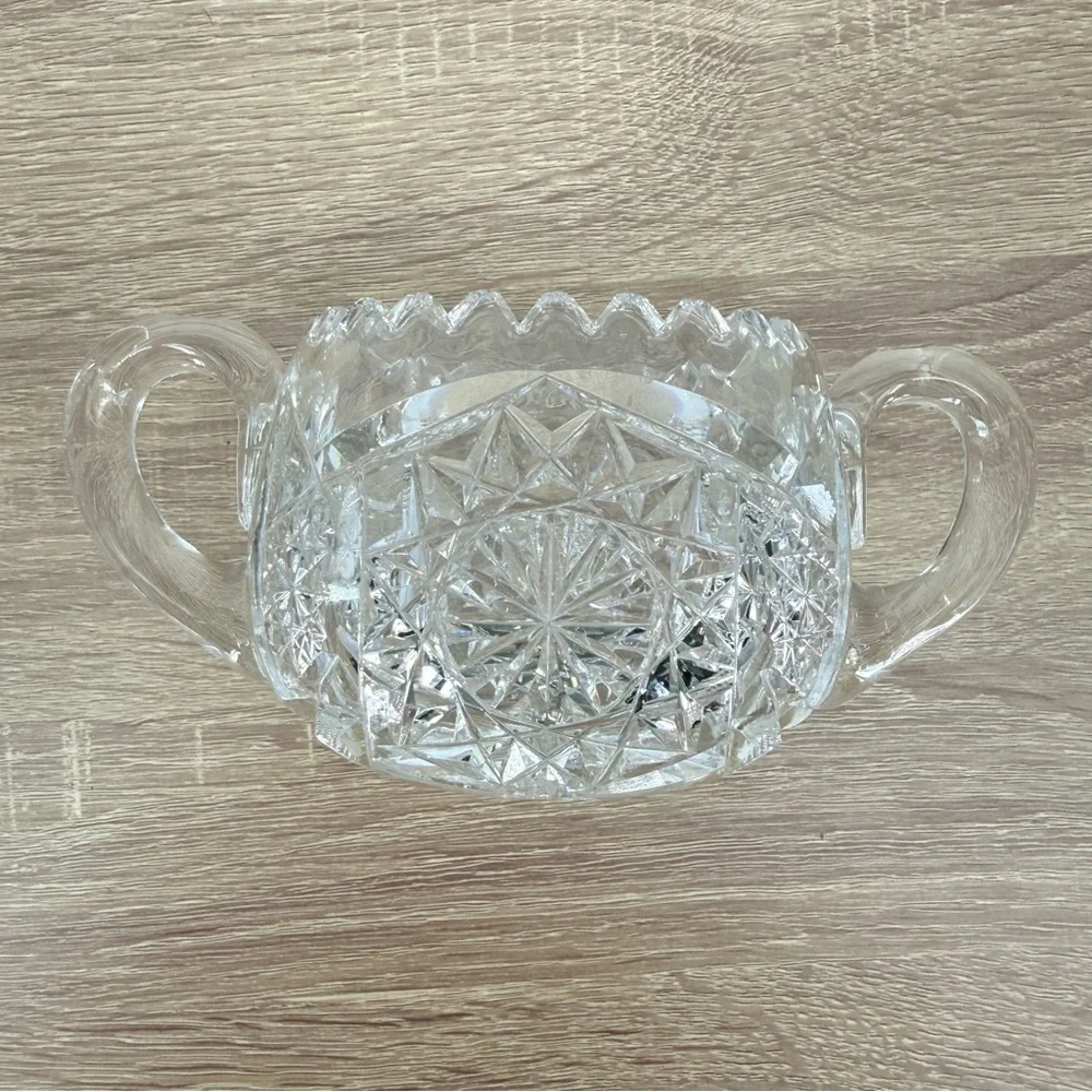 Antique American Brilliant Period Cut Glass Sugar Bowl Hobstar Sawtooth Crystal